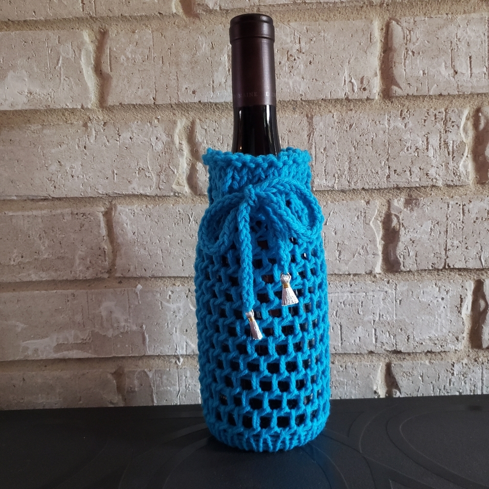 SALE Blue Knit Wine Bottle Holder, Sweater.Handmade